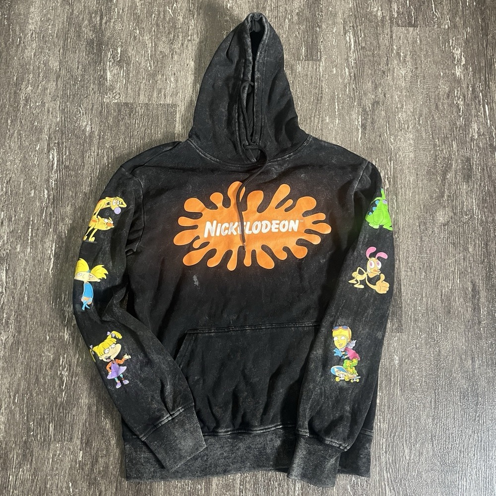 Retro Nickelodeon Hoodie Graphic Print Mens‎ S Rugrats Hey Arnold Ren & Stimpy